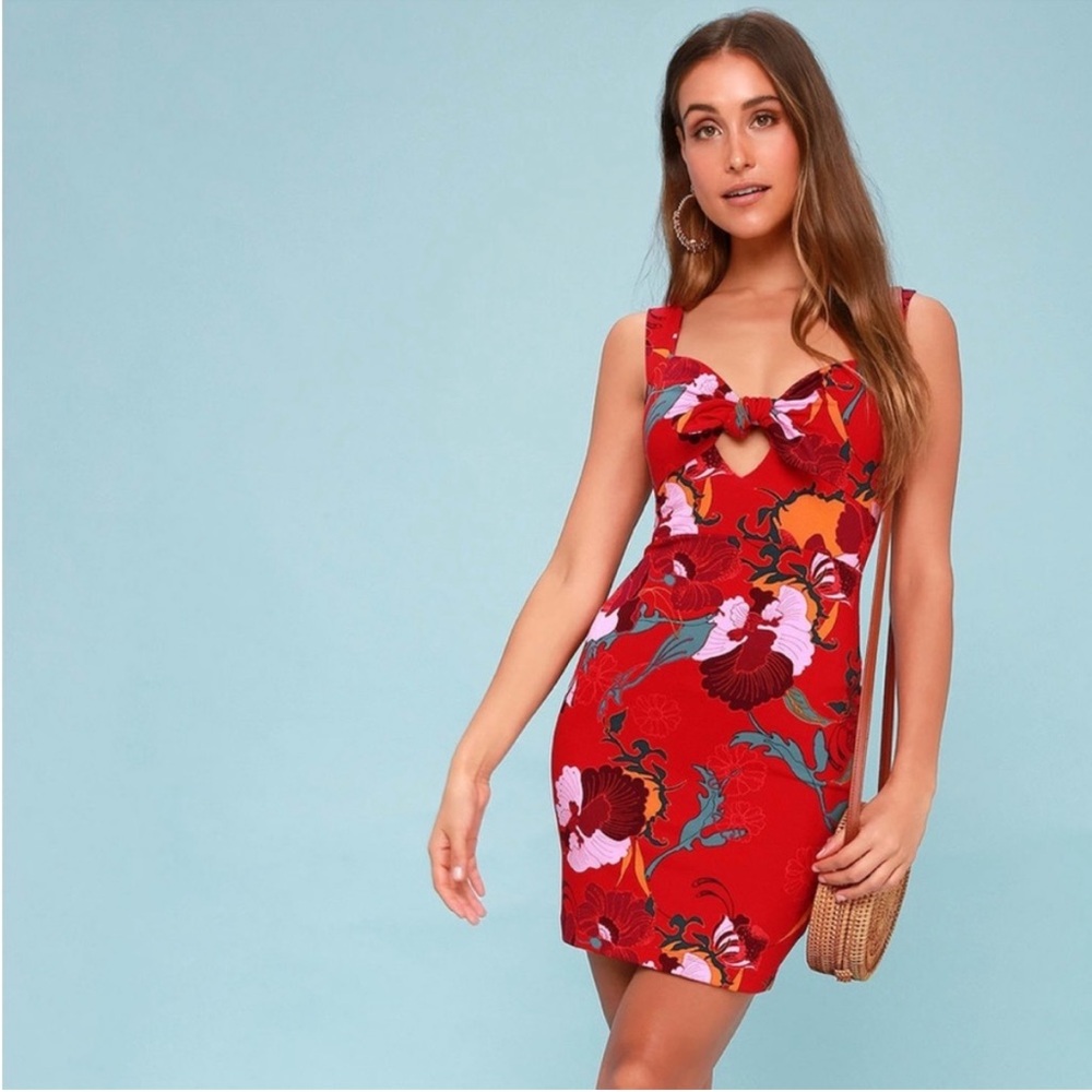 Free People Red Bodycon Mini Dress Sweetheart Neckline